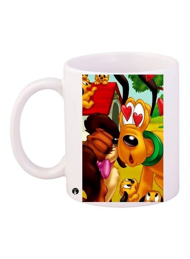 Cartoon Printed Coffee Mug White/Yellow/Brown 11ounce