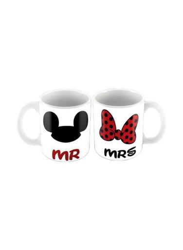 2-Piece Printed Ceramic Mug Set White/Red/Black