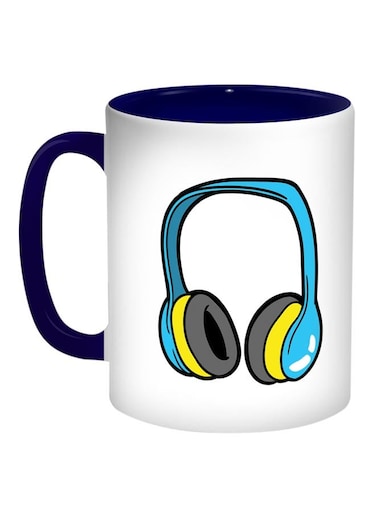 Headphone Printed Coffee Mug Blue/White/Yellow