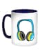 Headphone Printed Coffee Mug Blue/White/Yellow