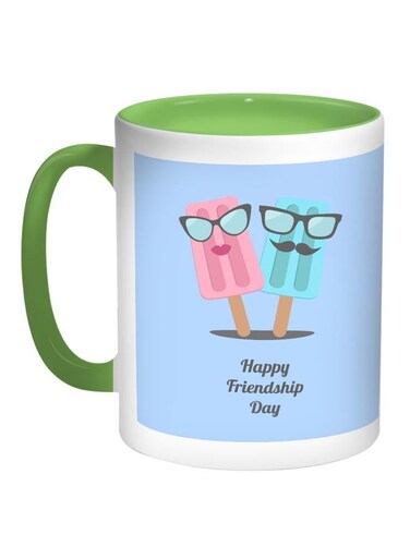 Happy Friendship day Printed Coffee Mug Blue/White/Green 11ounce