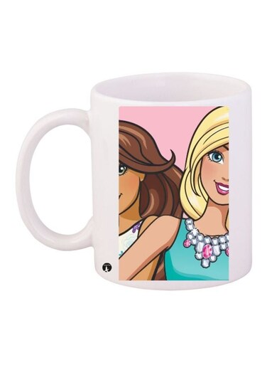 Barbie Printed Coffee Mug White/Brown/Pink 11ounce