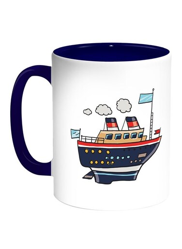Passenger Steamer Printed Coffee Mug White Blue 11 ounce