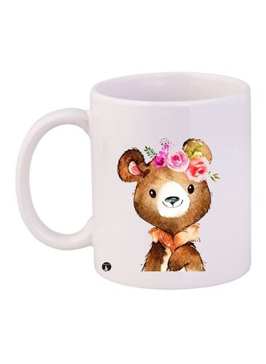 Bear Printed Ceramic Coffee Mug White/Brown/Pink 11ounce