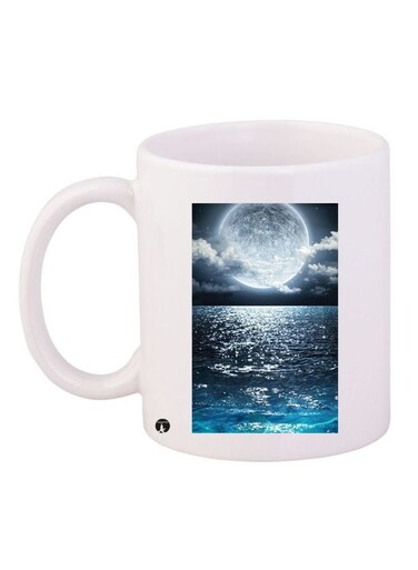 Moon And Sea Printed Coffee Mug White/Blue/Black 11ounce