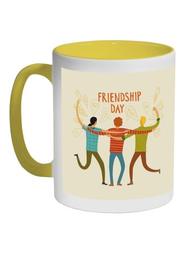 Happy Friendship Day Printed Coffee Mug Yellow/Beige/White 325ml