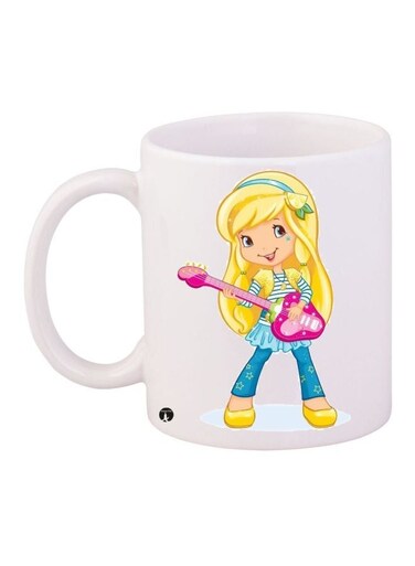 Cartoon Girl Printed Coffee Mug White/Yellow/Pink 11ounce