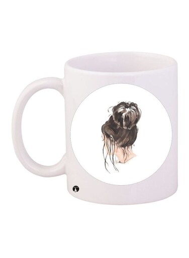 Animated Girl Printed Coffee Mug White/Brown/Beige 11ounce