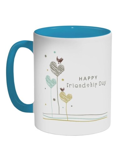 Happy Friendship Day Printed Coffee Mug White/Blue/Green 325ml