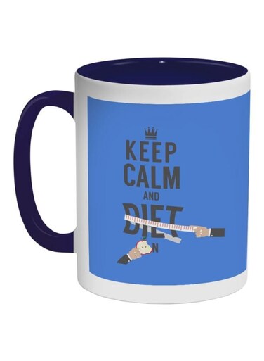 Keep Calm And Diet Printed Coffee Mug Blue/Black/White 325ml