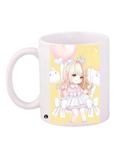 Anime Girl Printed Coffee Mug White/Yellow/Beige 11ounce