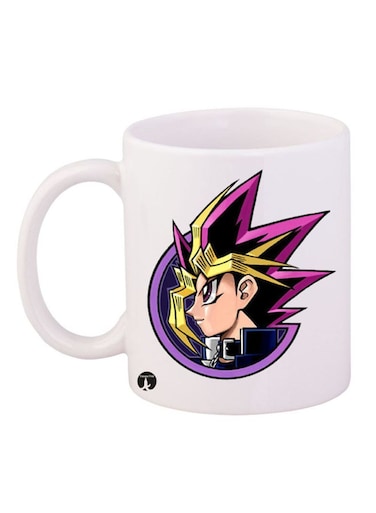 Yu Gi Oh Printed Mug White/Yellow/Pink 12ounce