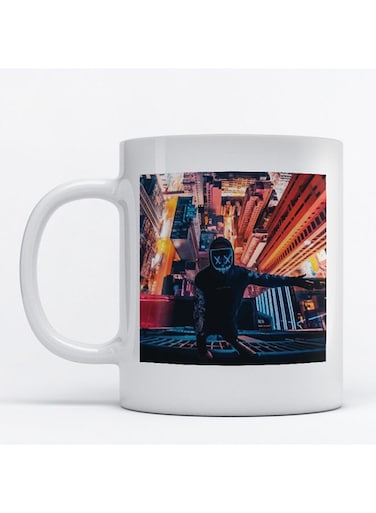 Neon Mask Printed Mug White/Orange/Blue