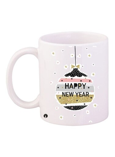 Happy New Year Printed Coffee Mug White/Pink/Gold 11ounce