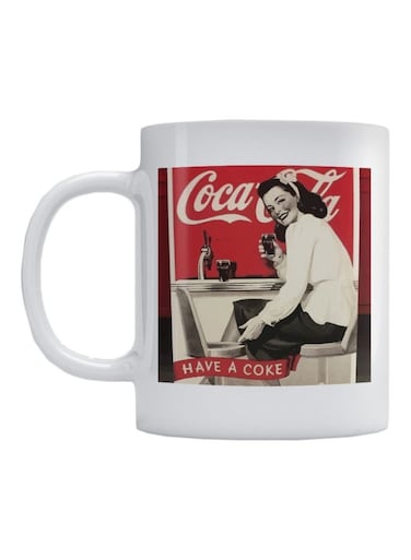 Coca Cola Printed Ceramic Mug White/Red/Beige