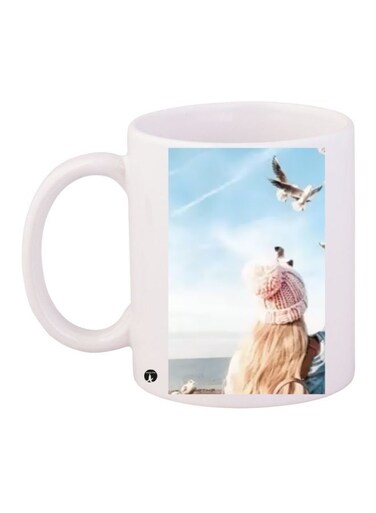 Printed Ceramic Coffee Mug White/Blue