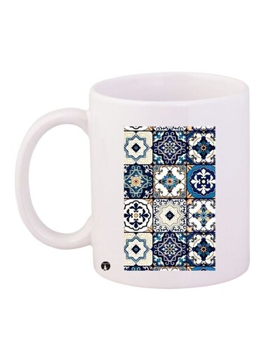 Design Printed Coffee Mug White/Blue/Yellow 11ounce