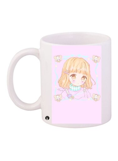 Cartoon Printed Coffee Mug White/Pink/Beige 11ounce