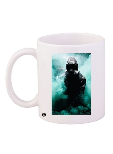 Hooded Figure Printed Coffee Mug White/Blue/Black