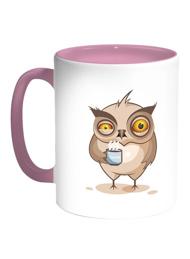 Owl Printed Coffee Mug White/Pink 11ounce