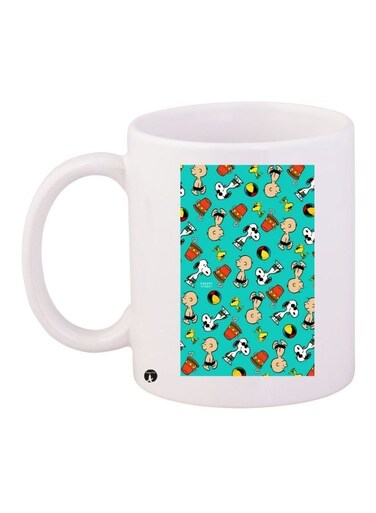 Printed Ceramic Coffee Mug White/Blue/Beige