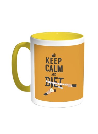 Keep Calm And Diet Printed Coffee Mug Yellow/White 11ounce