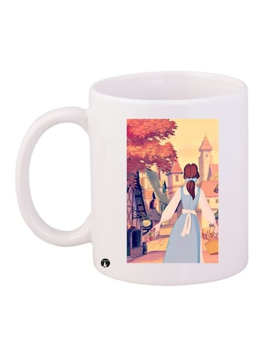 Cartoon Printed Coffee Mug White/Blue/Beige 11ounce