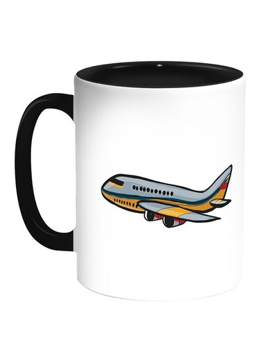 Plane Printed Coffee Mug White/Black 11ounce