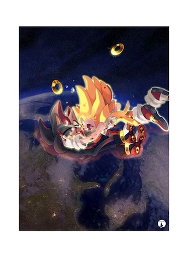 Sonic Metal Plate Poster Blue/Yellow/Brown 15x20cm