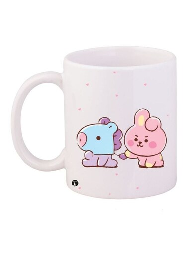 Cartoon Printed Coffee Mug White/Pink/Blue 11ounce