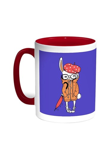 Cartoon Drawing - Rabbit Printed Coffee Mug Red/White 11ounce