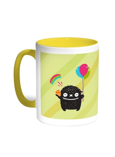 Cartoon Drawing - The Joy Of Eid Printed Coffee Mug Yellow/White 11ounce
