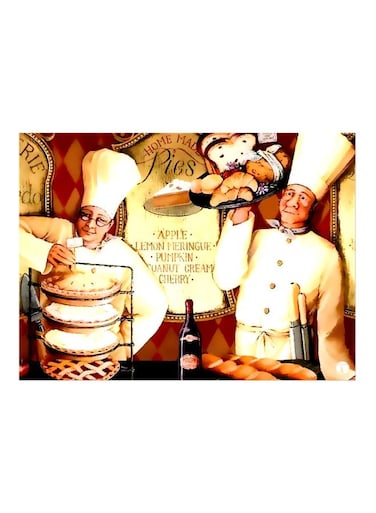 Chef Printed Metallic Plate Beige/White/Red 20x15cm