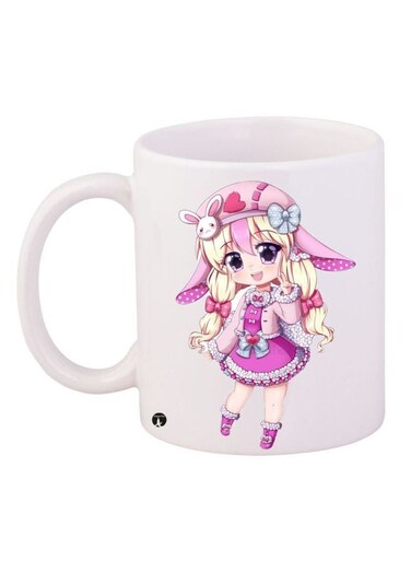 Cartoon Printed Coffee Mug White/Pink/Beige 11ounce