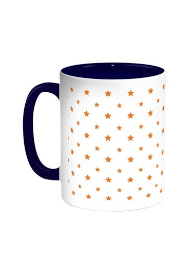 Motifs Of Small And Large Stars Printed Coffee Mug Blue White 11 ounce