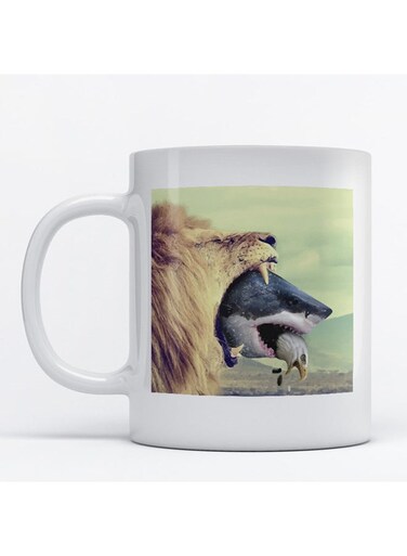 Printed Ceramic Mug White/Beige/Green