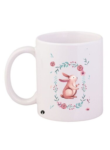 Rabbit Printed Coffee Mug White/Brown/Green 11ounce