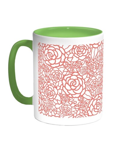 Flowers Motifs Printed Coffee Mug Red/White/Green 11ounce