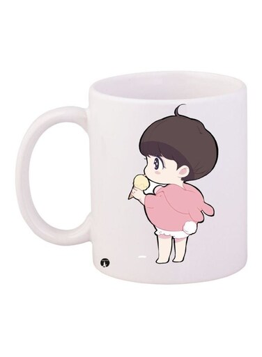 Cartoon Printed Coffee Mug White/Black/Pink 11ounce