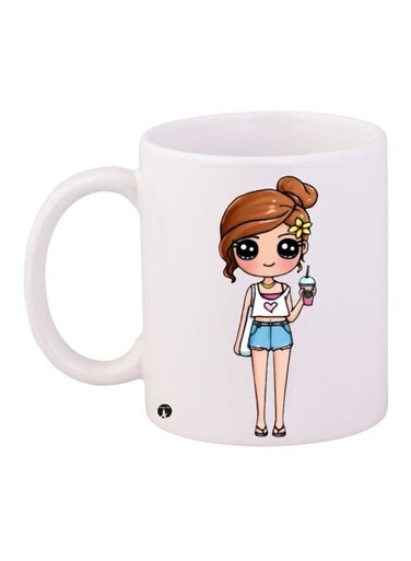 Cartoon Printed Coffee Mug White/Beige/Brown 11ounce