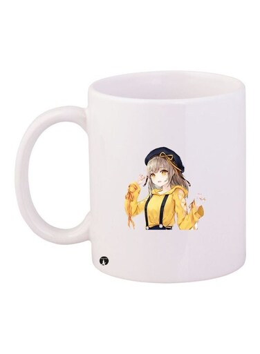 Girl Printed Coffee Mug White/Yellow/Blue 11ounce