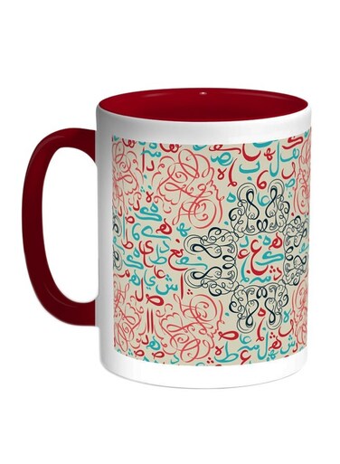 Arabic Letters Printed Coffee Mug Red/White/Blue 11ounce