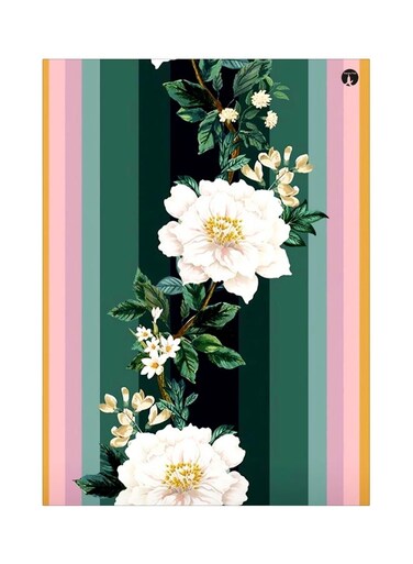 Floral Themed Metallic Plate Green/White/Pink 20x15cm