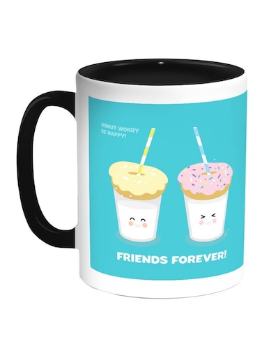 Friends Forever Printed Coffee Mug Blue/White/Black 11ounce