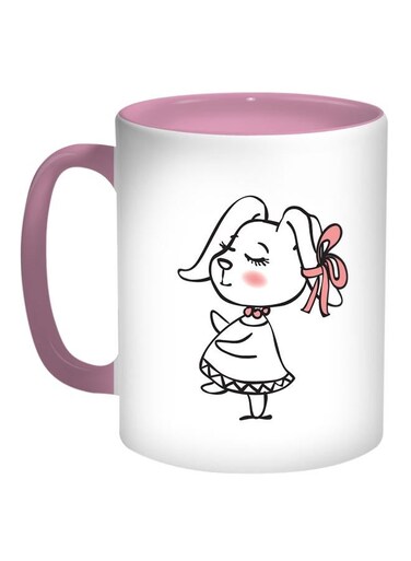 Rabbit Printed Coffee Mug Pink/White/Black 11ounce