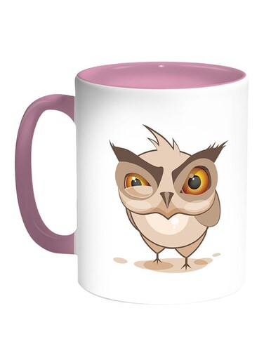 Owl Printed Coffee Mug White/Pink 11ounce