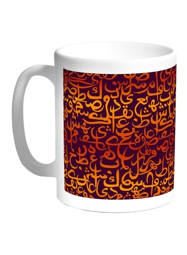 Arabic Letters Printed Coffee Mug White/Orange/Purple 11ounce