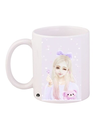 Printed Ceramic Coffee Mug White/Pink/Purple