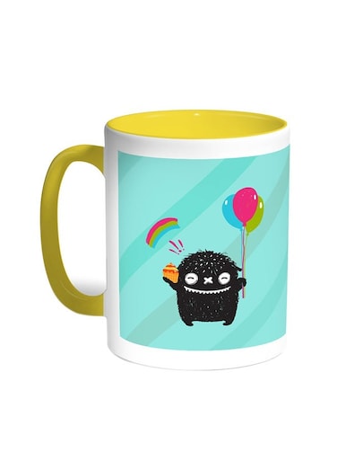 Cartoon Drawing - The Joy Of Eid Printed Coffee Mug Yellow/White 11ounce