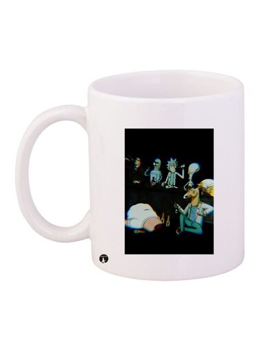 Cartoon Printed Coffee Mug White/Black/Blue 11ounce